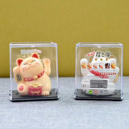 Solar-Powered Lucky Cat | Feng Shui Wealth Beckoning Figurine for Positive Home Energy