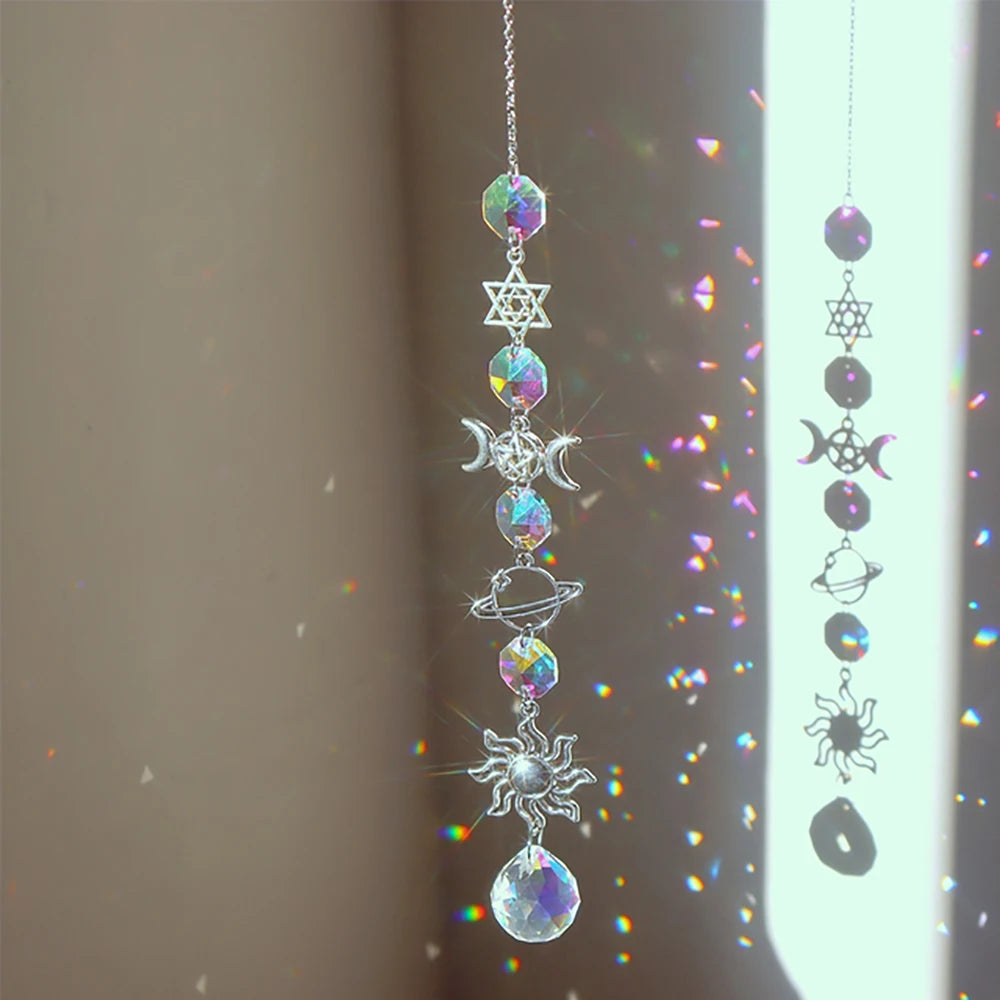 Crystal Moon Suncatcher Wind Chime | Feng Shui Rainbow Prism for Home Harmony & Peace