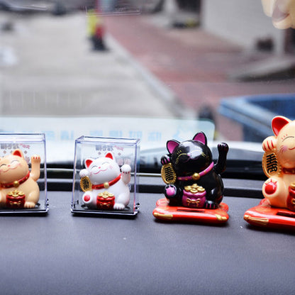 Solar-Powered Lucky Cat | Feng Shui Wealth Beckoning Figurine for Positive Home Energy