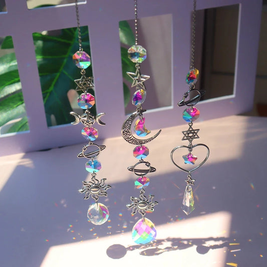 Crystal Moon Suncatcher Wind Chime | Feng Shui Rainbow Prism for Home Harmony & Peace
