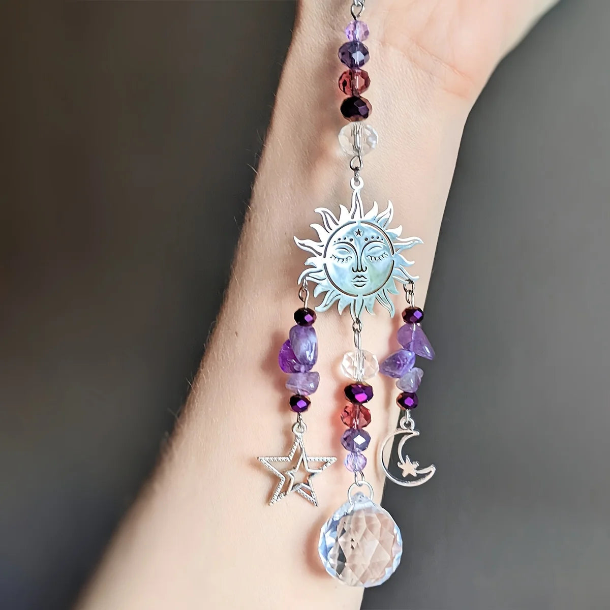 Moon Goddess Crystal Suncatcher | Amethyst Protection Window Ornament for Mindful Living