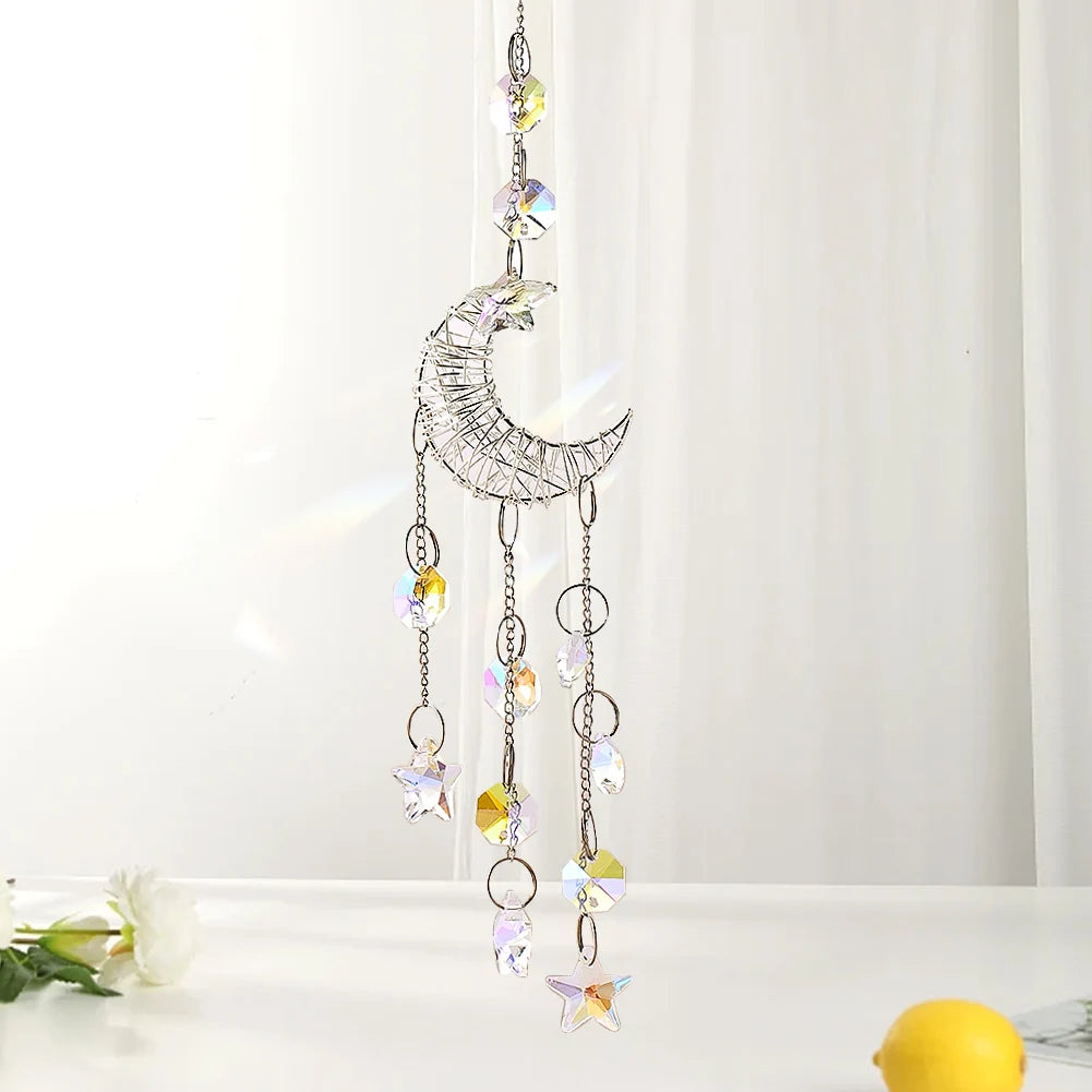 Celestial Crystal Moon Suncatcher - Feng Shui Rainbow Prism for Peace & Positive Energy