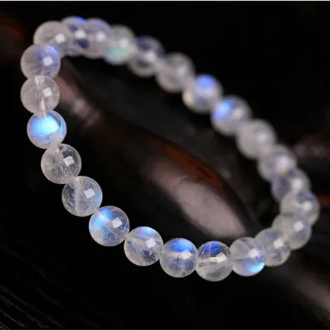 Natural Blue Light Moonstone Rainbow Crystal Beads Bracelet for Intuition, Balance, and Love - MysticPavilion