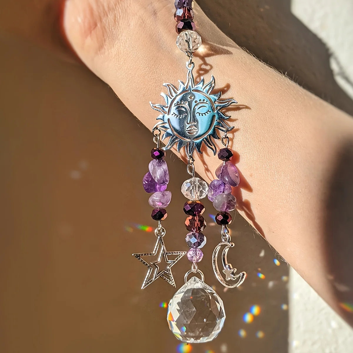 Moon Goddess Crystal Suncatcher | Amethyst Protection Window Ornament for Mindful Living