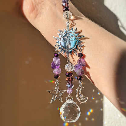 Moon Goddess Crystal Suncatcher | Amethyst Protection Window Ornament for Mindful Living