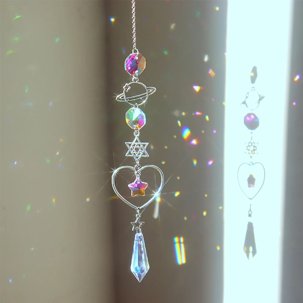 Crystal Moon Suncatcher Wind Chime | Feng Shui Rainbow Prism for Home Harmony & Peace