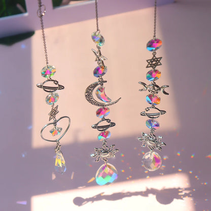 Crystal Moon Suncatcher Wind Chime | Feng Shui Rainbow Prism for Home Harmony & Peace