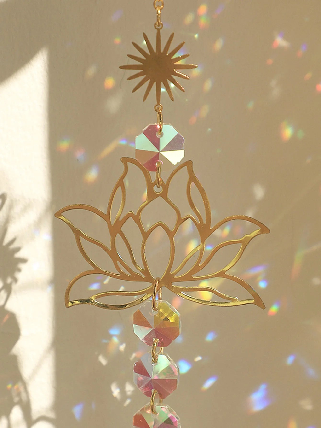 Rainbow Crystal Lotus Suncatcher | Feng Shui Prism for Peace & Positive Energy Flow