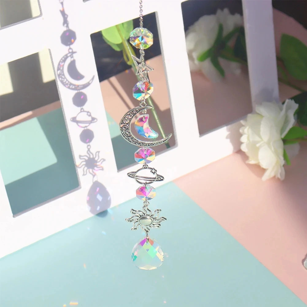 Crystal Moon Suncatcher Wind Chime | Feng Shui Rainbow Prism for Home Harmony & Peace