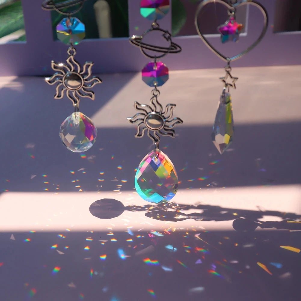 Crystal Moon Suncatcher Wind Chime | Feng Shui Rainbow Prism for Home Harmony & Peace