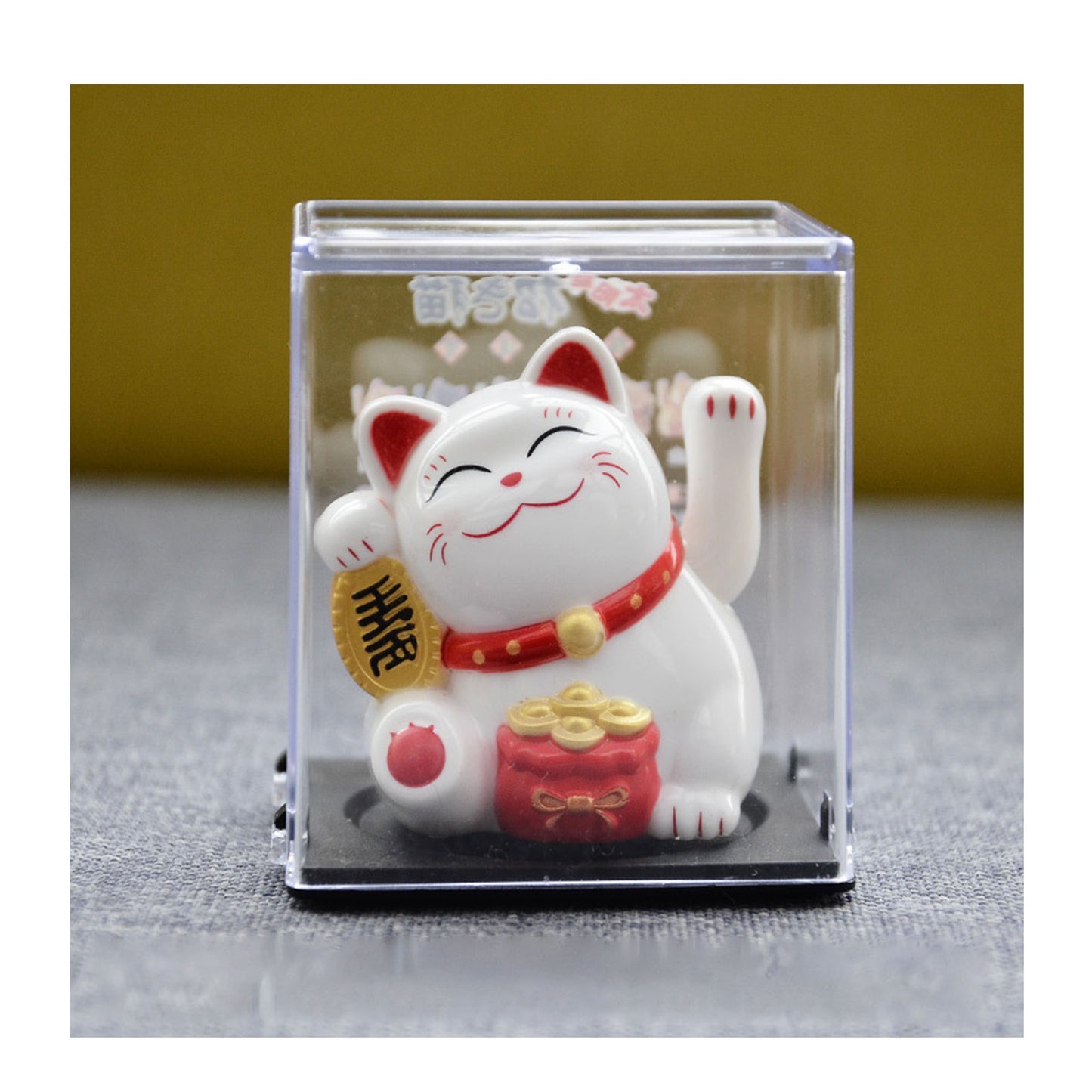 Solar-Powered Lucky Cat | Feng Shui Wealth Beckoning Figurine for Positive Home Energy
