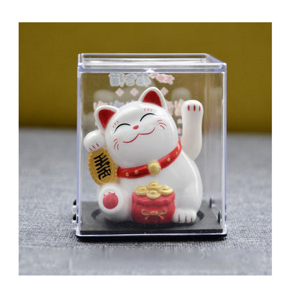 Solar-Powered Lucky Cat | Feng Shui Wealth Beckoning Figurine for Positive Home Energy