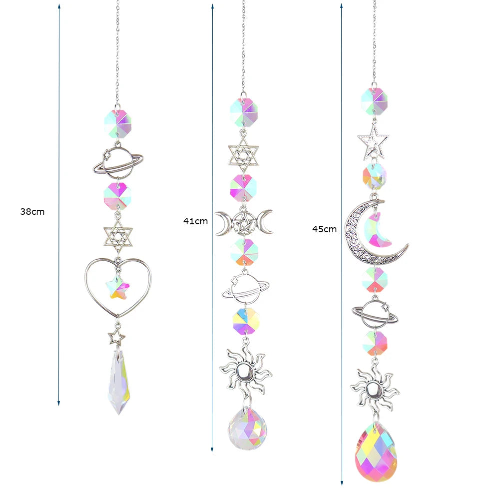 Crystal Moon Suncatcher Wind Chime | Feng Shui Rainbow Prism for Home Harmony & Peace