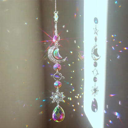 Crystal Moon Suncatcher Wind Chime | Feng Shui Rainbow Prism for Home Harmony & Peace