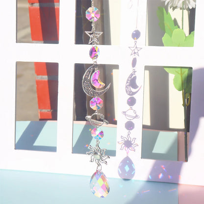 Crystal Moon Suncatcher Wind Chime | Feng Shui Rainbow Prism for Home Harmony & Peace
