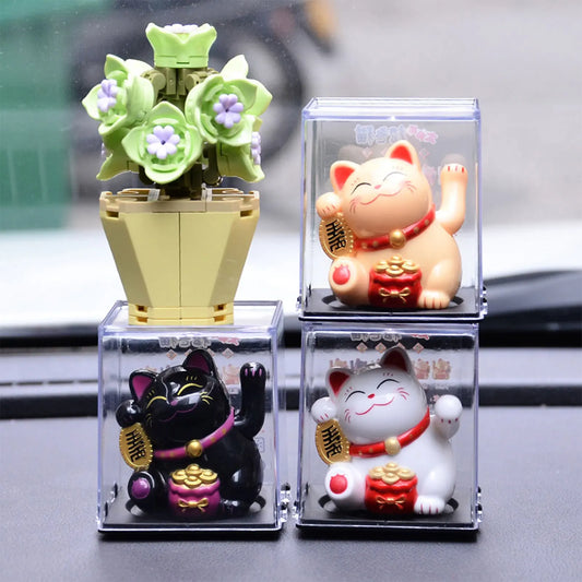 Solar-Powered Lucky Cat | Feng Shui Wealth Beckoning Figurine for Positive Home Energy