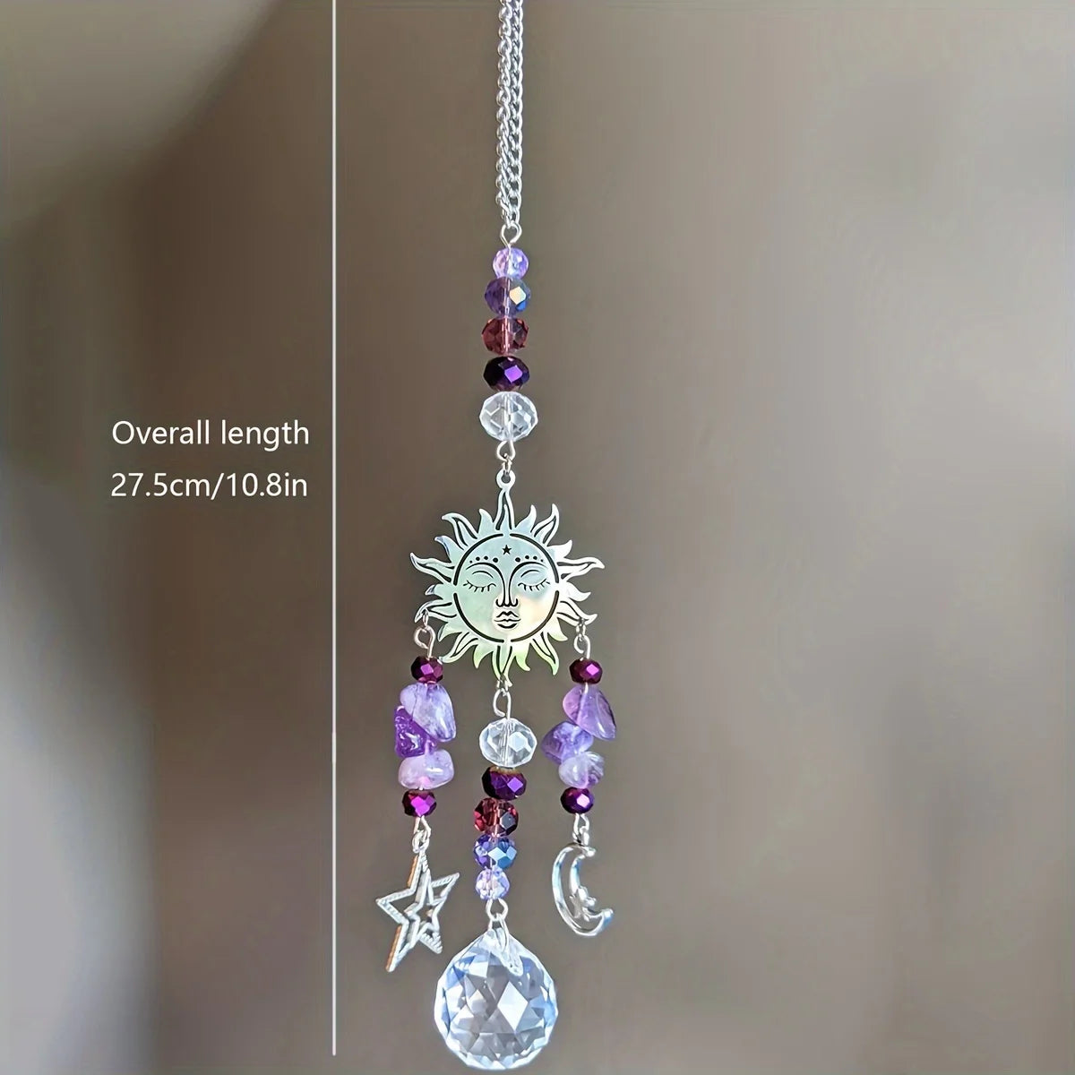 Moon Goddess Crystal Suncatcher | Amethyst Protection Window Ornament for Mindful Living