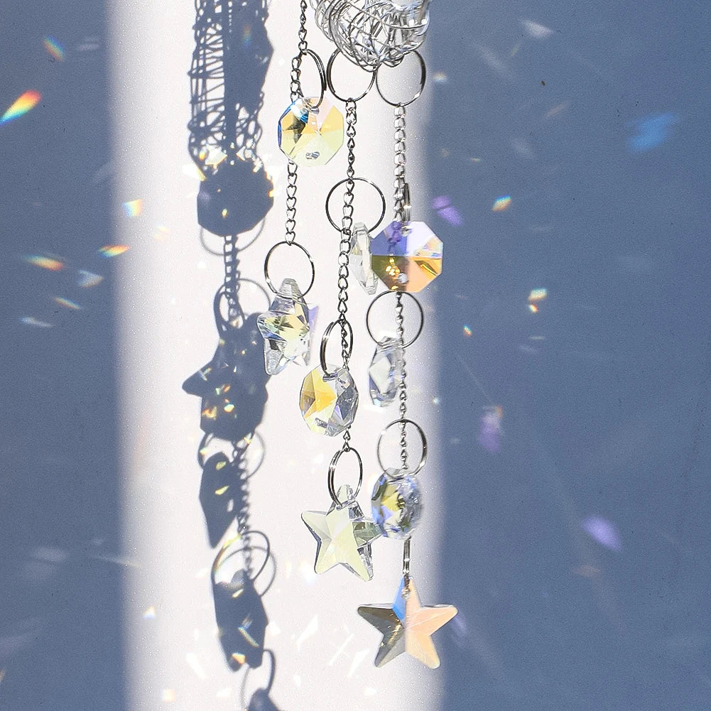 Celestial Crystal Moon Suncatcher - Feng Shui Rainbow Prism for Peace & Positive Energy
