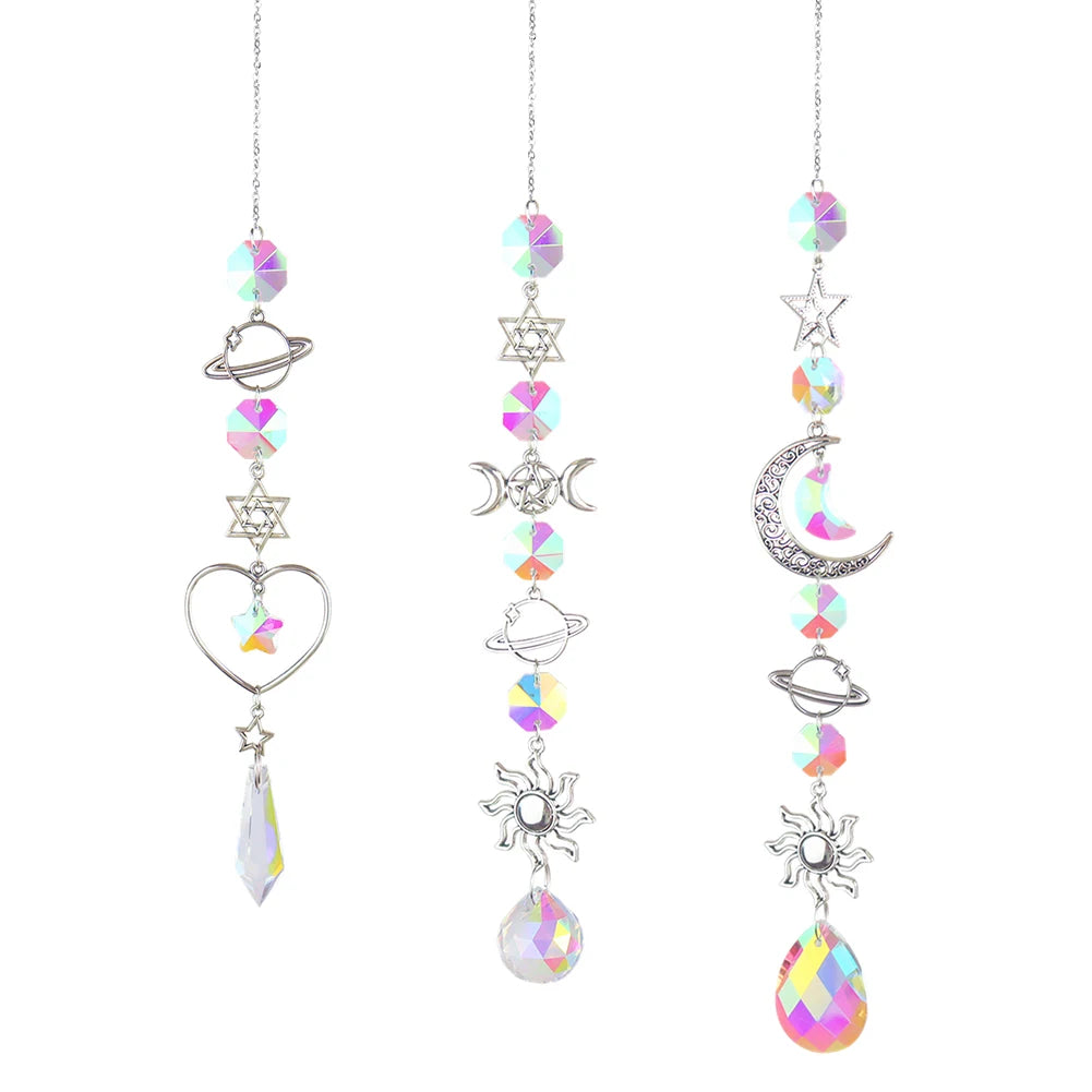 Crystal Moon Suncatcher Wind Chime | Feng Shui Rainbow Prism for Home Harmony & Peace