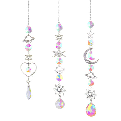 Crystal Moon Suncatcher Wind Chime | Feng Shui Rainbow Prism for Home Harmony & Peace