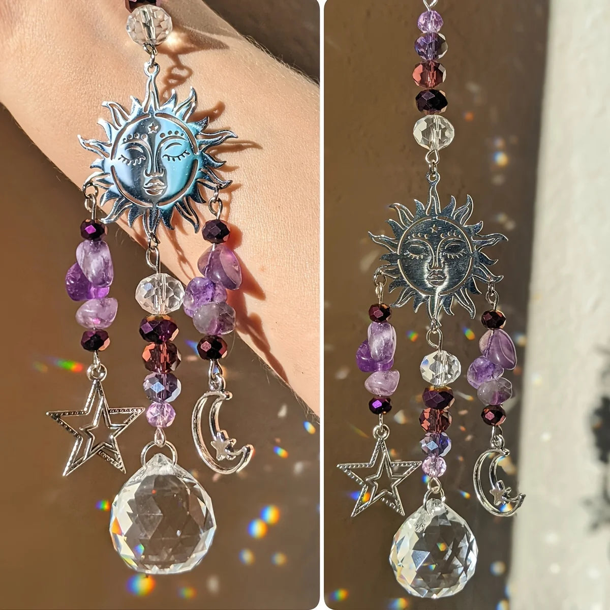 Moon Goddess Crystal Suncatcher | Amethyst Protection Window Ornament for Mindful Living