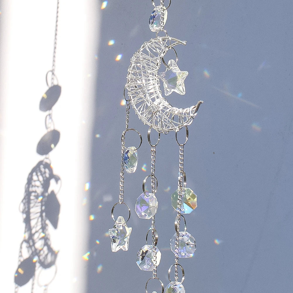 Celestial Crystal Moon Suncatcher - Feng Shui Rainbow Prism for Peace & Positive Energy