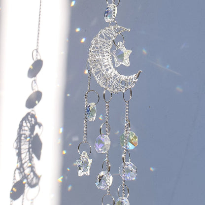 Celestial Crystal Moon Suncatcher - Feng Shui Rainbow Prism for Peace & Positive Energy