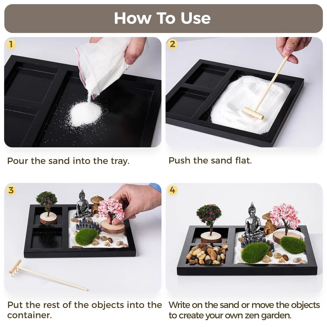 Mini Zen Sand Garden Kit for Harmony | Desktop Meditation & Relaxation Gift Set