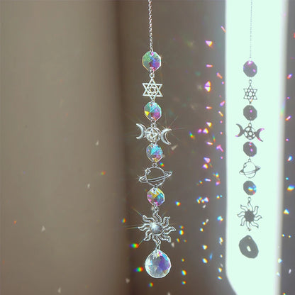 Crystal Moon Suncatcher Wind Chime | Feng Shui Rainbow Prism for Home Harmony & Peace