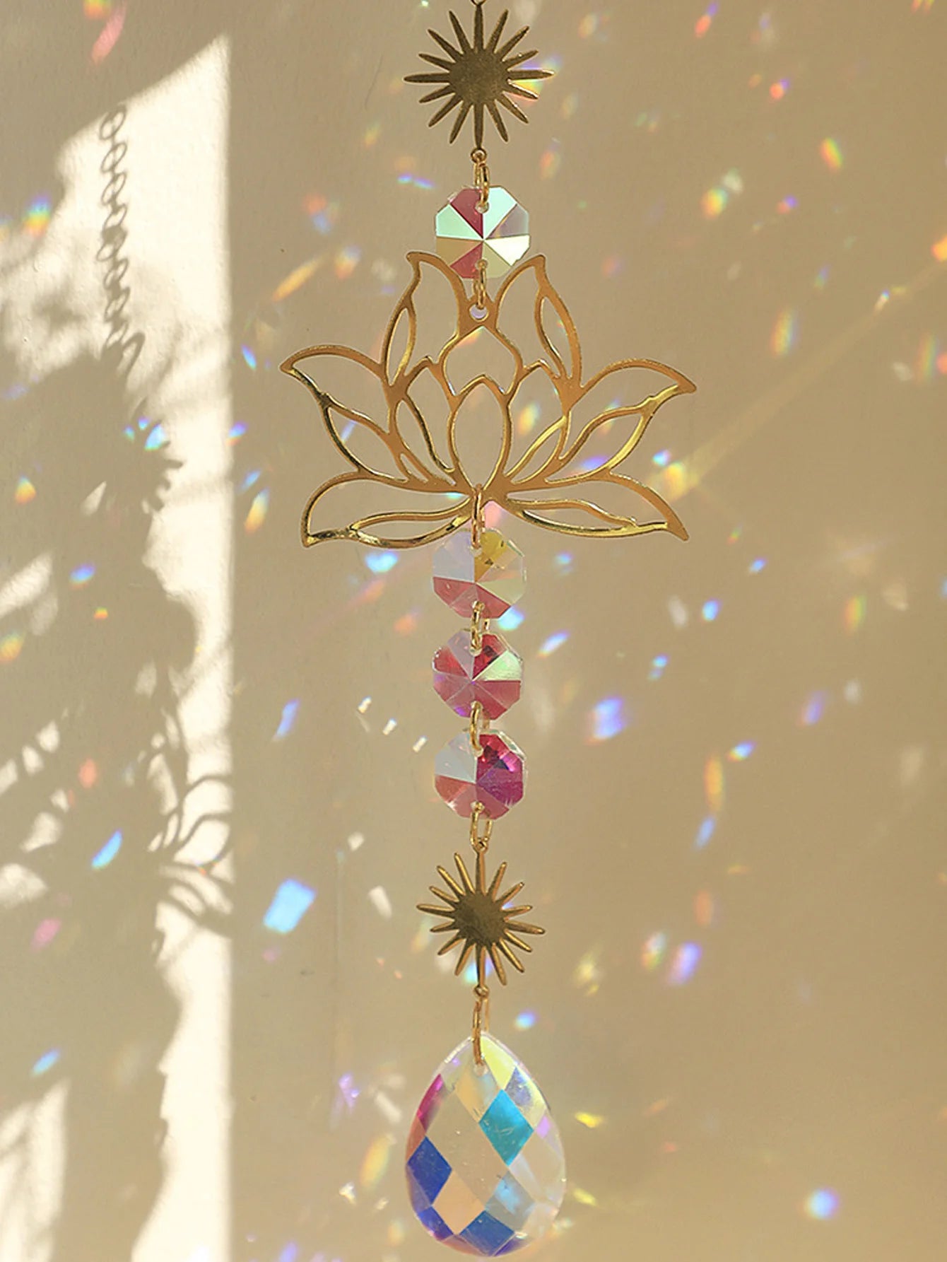 Rainbow Crystal Lotus Suncatcher | Feng Shui Prism for Peace & Positive Energy Flow