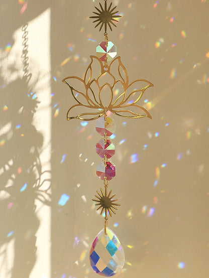Rainbow Crystal Lotus Suncatcher | Feng Shui Prism for Peace & Positive Energy Flow