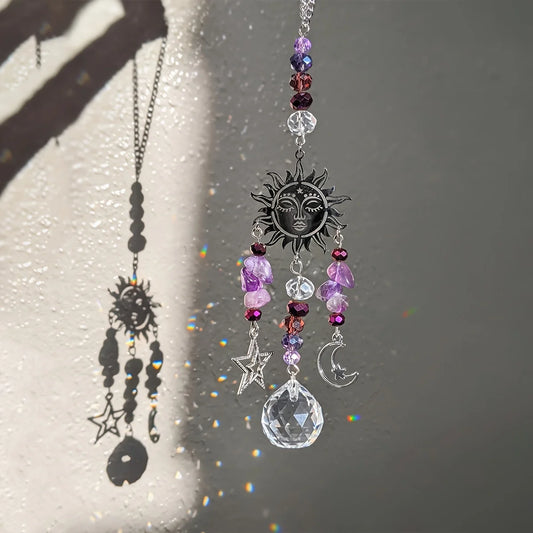 Moon Goddess Crystal Suncatcher | Amethyst Protection Window Ornament for Mindful Living