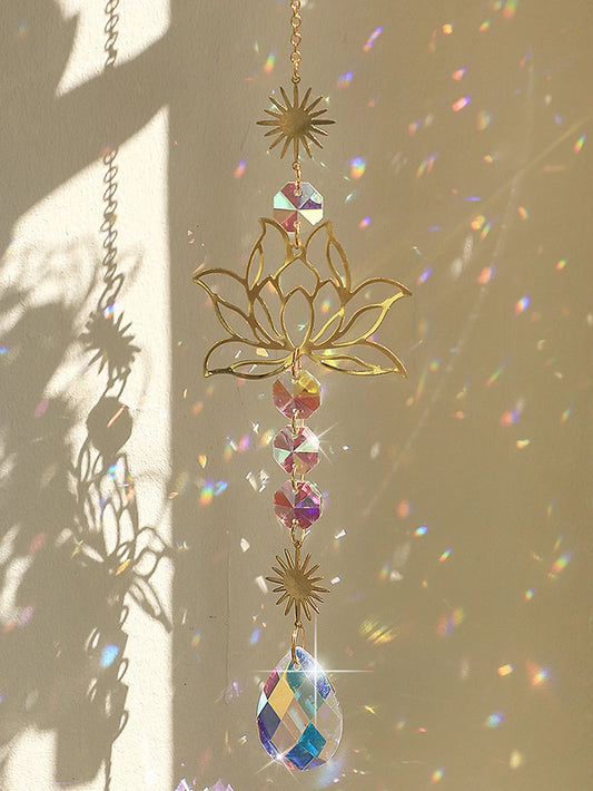 Rainbow Crystal Lotus Suncatcher | Feng Shui Prism for Peace & Positive Energy Flow