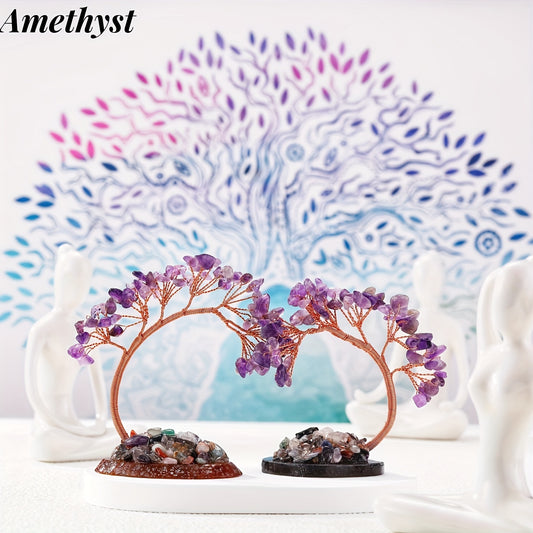 2 Pcs Crystal Chakra Tree of Life with Agate Base - Good Luck Money Tree for Energy & Healing - MysticPavilion