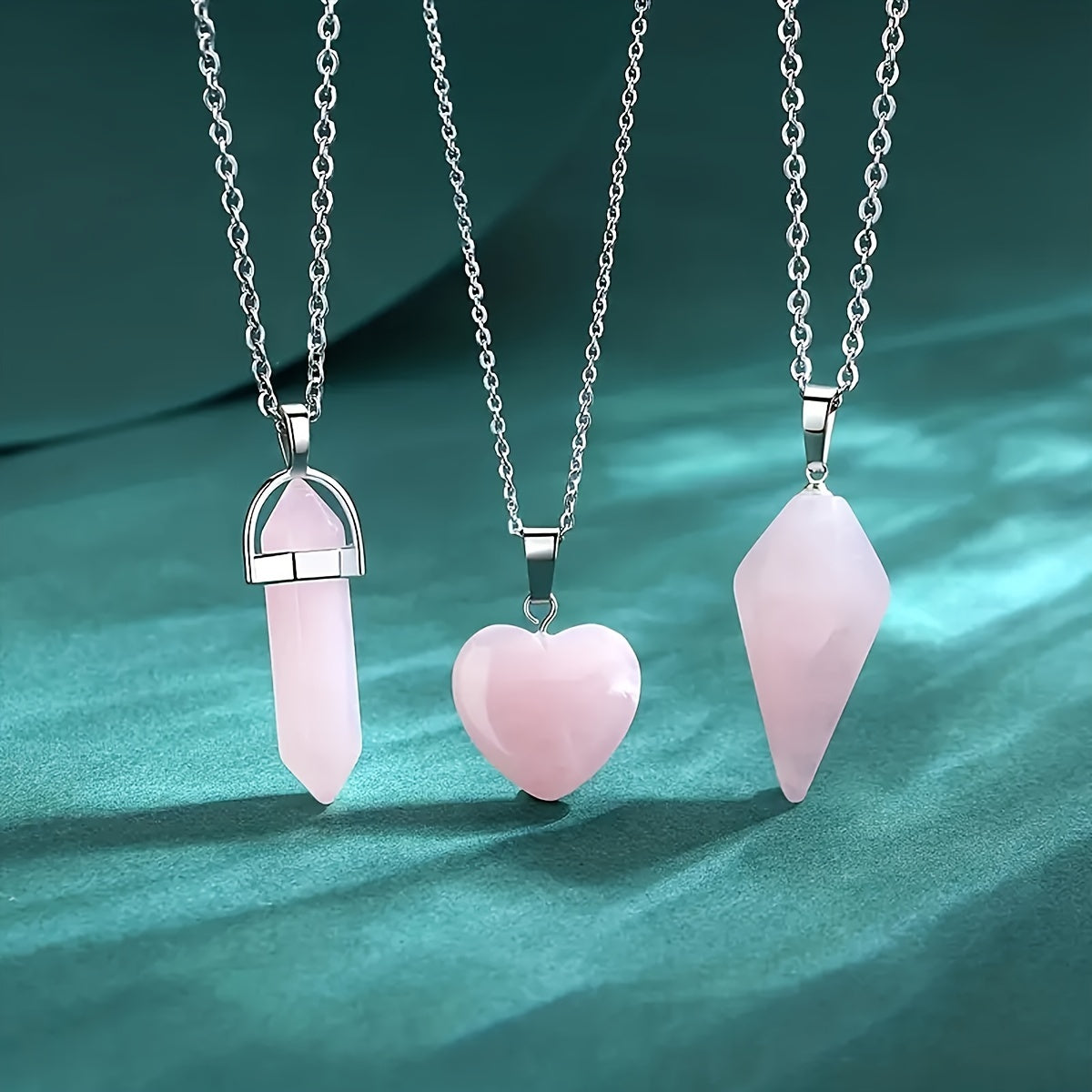 3 Pcs Rose Quartz Crystal Pendant Necklaces For Love And Harmony