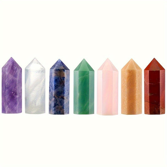 Healing Crystal Wand - 0.6 x 1.8 Inches Amethyst, Rose Quartz, Lapis Lazuli, Beryl, Ruby & Yellowstone Chakra Therapy Wand