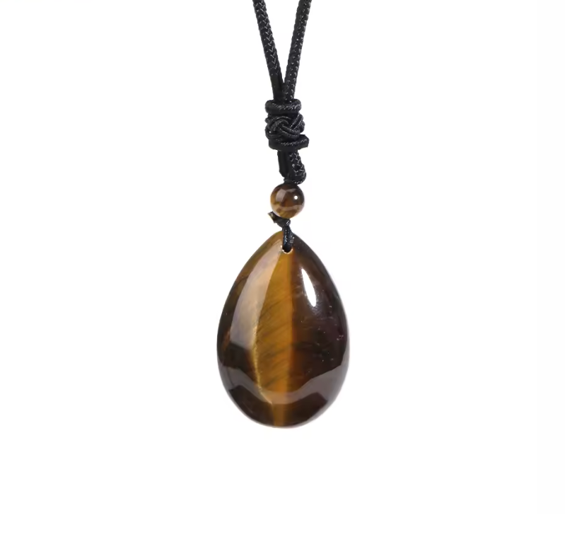 Drop Pendant Necklace Natural Stone Tiger Eye Amethysts Crystal for for Love Healing