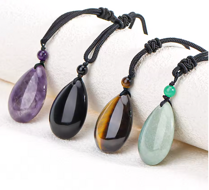 Drop Pendant Necklace Natural Stone Tiger Eye Amethysts Crystal for for Love Healing