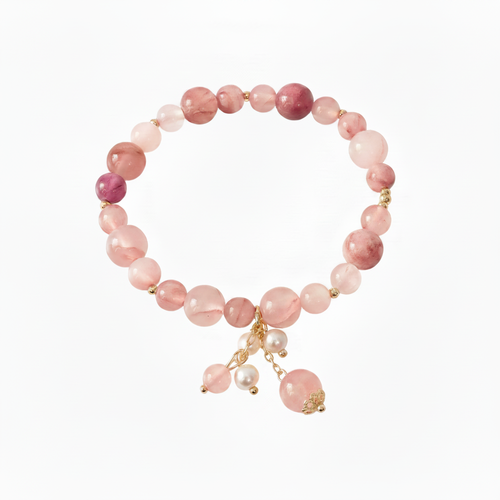 Pink Opal Triple Power Love Charm Bracelet